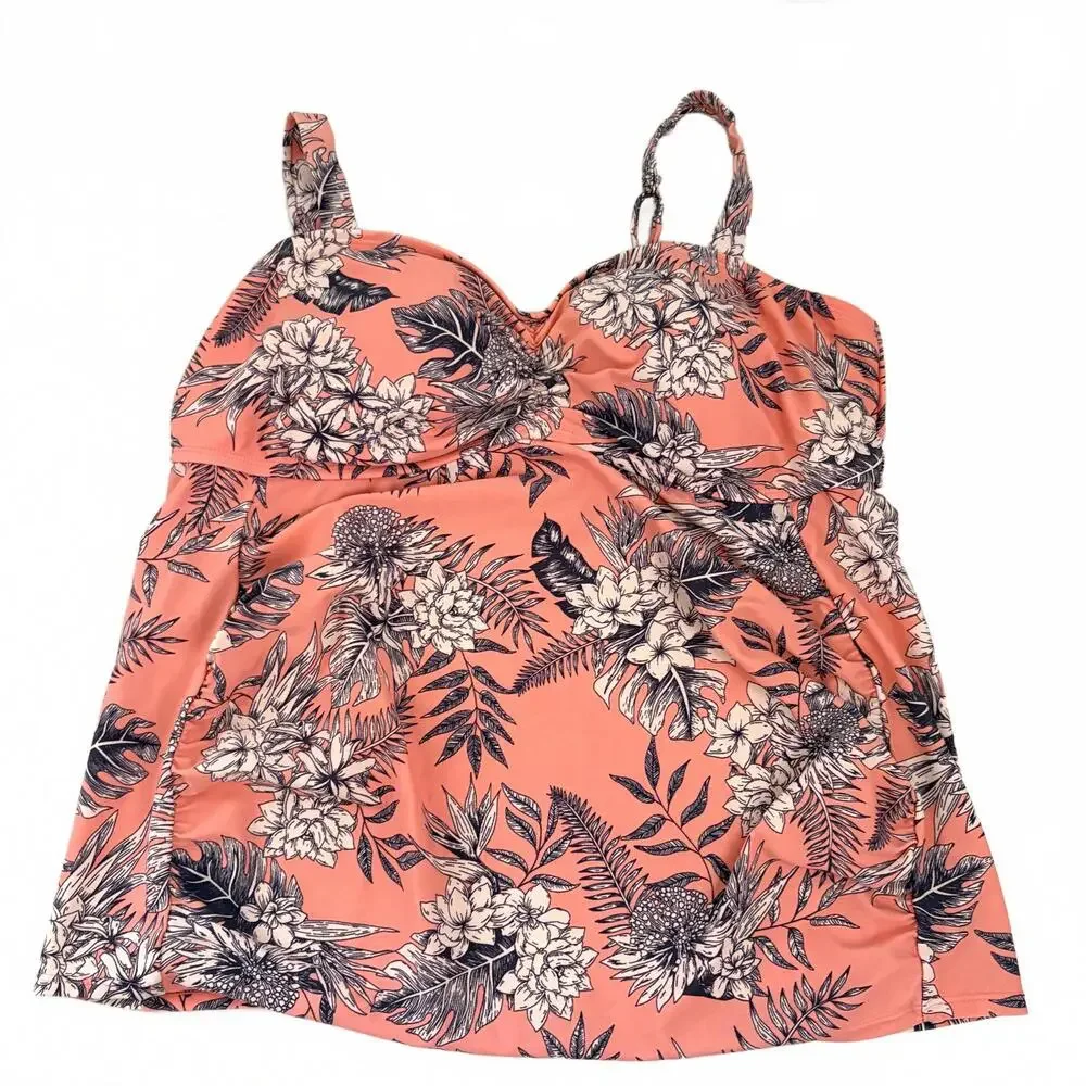 Motherhood Maternity | 2‎ Piece Strappy Tankini Peach Purple Floral Size XL